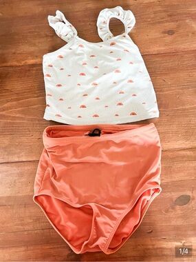 Janela Bay Girls Two Piece Swimsuit Size 10/11 Sun Print Tankini Swim Set